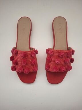 LOFT Pom-Pom Slide Open Toe Mules- Solar Tangerine Orange/Red - Size 7